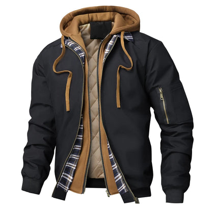 Veste Bomber Homme Chaude Automne-Hiver, Coupe-Vent, Capuche, Randonnée .