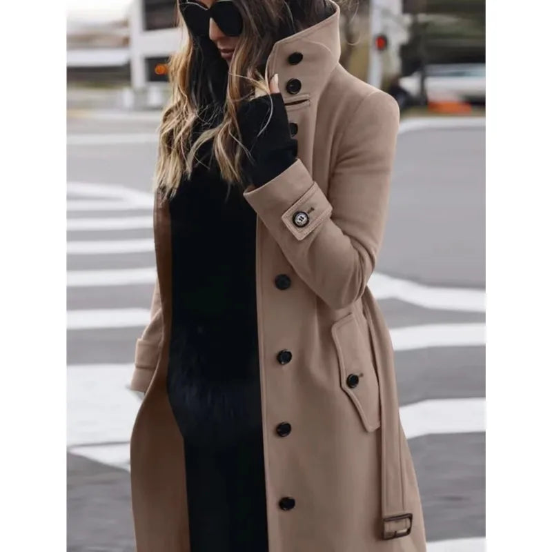 Manteau Femme Automne Hiver Chaud à Col Rabattu – Veste à Simple Boutonnage