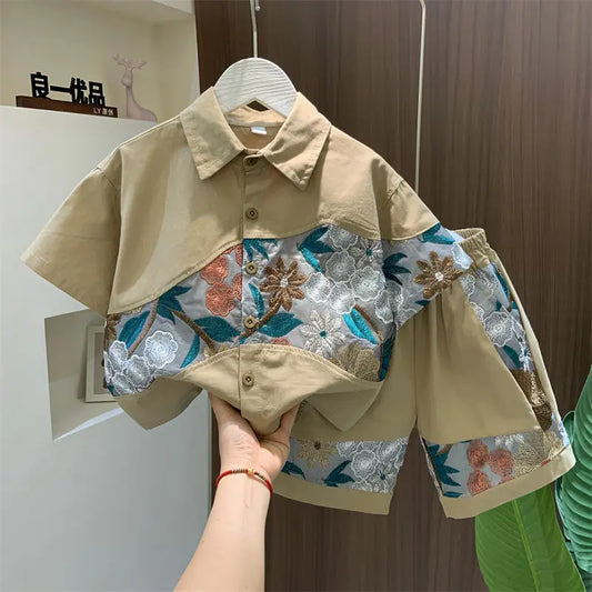 Ensemble été garçon – chemise manches courtes, haut + bas, 7-14 ans