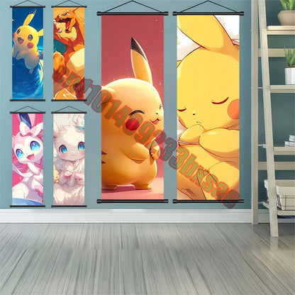 Peinture artistique Pokémon classique japonais – Pikachu, Gengar, Mewtwo – Décoration murale chambre à coucher haute qualité