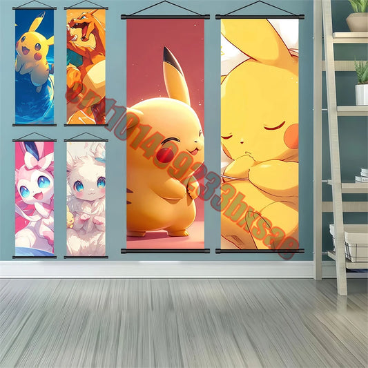 Peinture artistique Pokémon classique japonais – Pikachu, Gengar, Mewtwo – Décoration murale chambre à coucher haute qualité