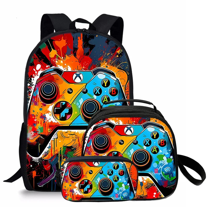 sac d’école, sac déjeuner, trousse pour étudiant Tapis de jeu 3D tendance, 3 pièces .