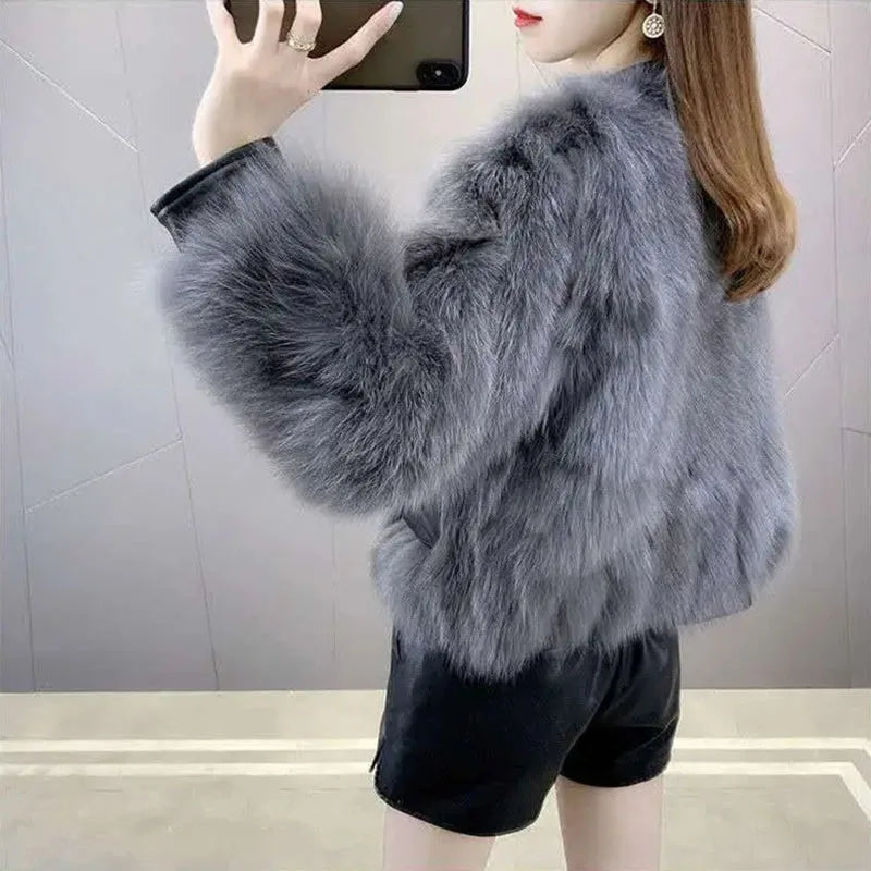 Manteau Court Femme – Fausse Fourrure Épissage Cuir