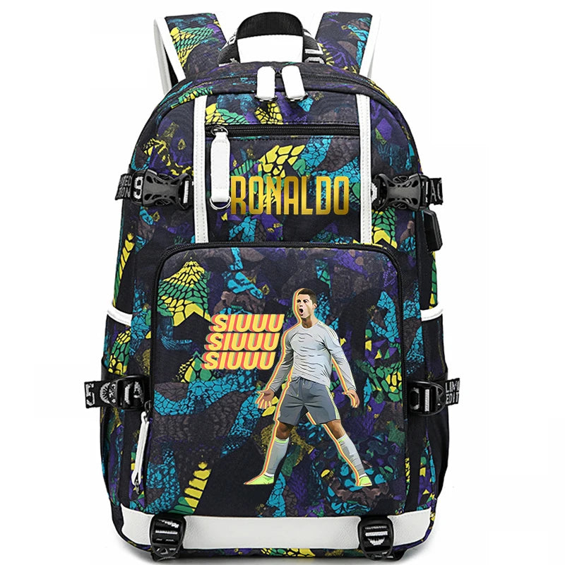 Sac d'école imprimé Ronaldo pour enfants, sac à dos pour étudiant, sac de voyage extérieur.