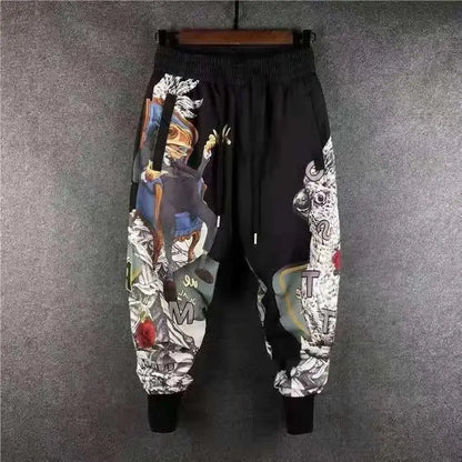 Pantalon Haren ample homme, élastique à lacets, poche imprimée, style coréen printemps-automne