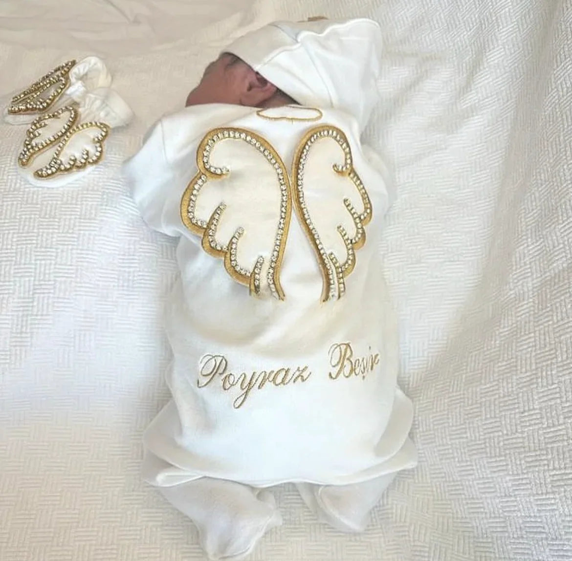 Barboteuse Bébé Jetable avec Nom, Ailes d'Ange, Sortie de Maternité .