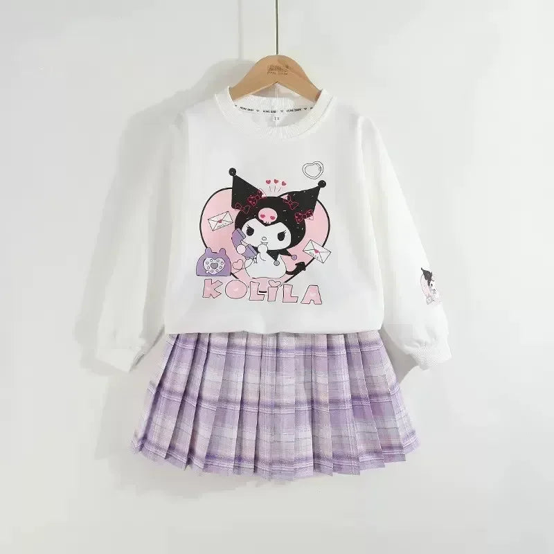 Ensemble cosplay Sanrio Kuromi My Melody 2024, jupe plissée JK, cardigan tricoté style collégial, costume trois pièces pour enfants