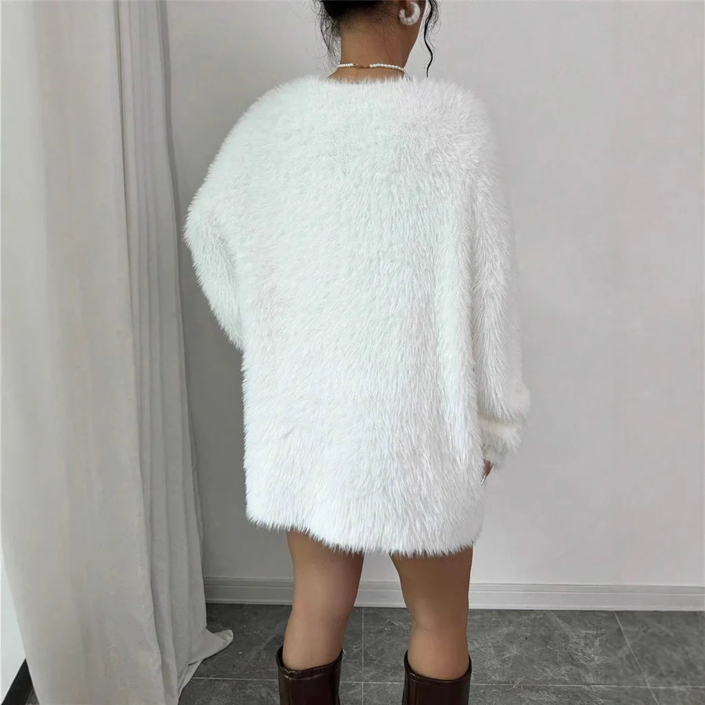 Robe en peluche femme manches longues col rond hiver