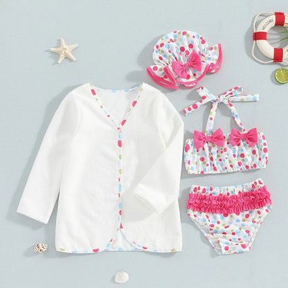 Set maillot de bain fille 4 pcs – avec bonnet & manteau (2‑6 ans)