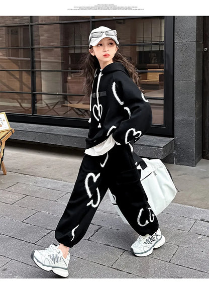 Ensemble survêtement fille 5-12 ans, sweat à capuche et pantalon, automne-hiver .