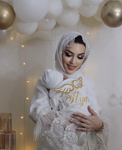 Barboteuse Bébé Jetable avec Nom, Ailes d'Ange, Sortie de Maternité .