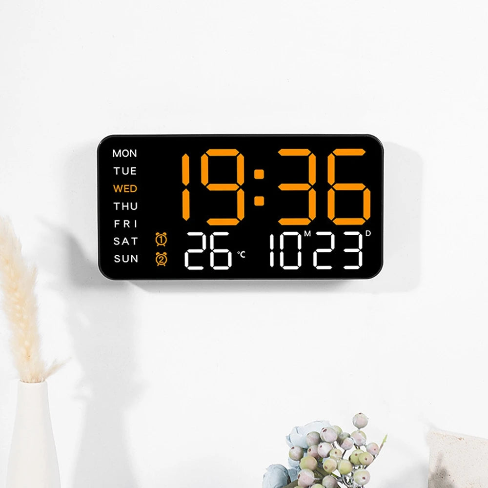 Horloge électronique murale LED – Heure, température, date, semaine, réveil, luminosité ajustable, commande vocale