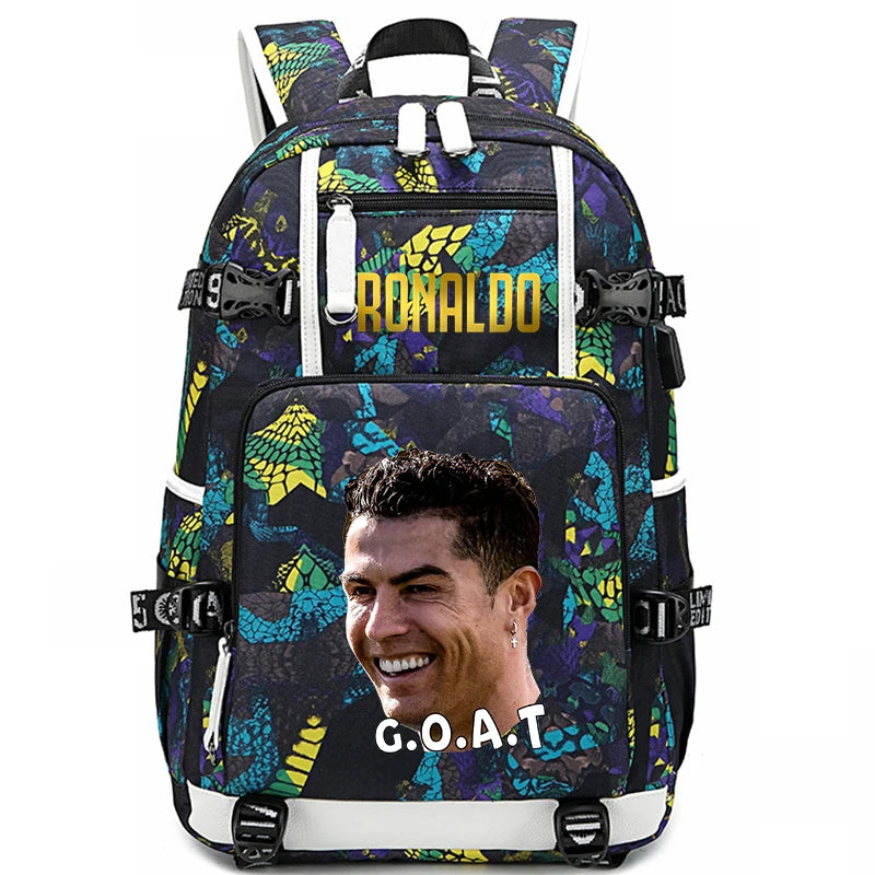 Sac d'école imprimé Ronaldo pour enfants, sac à dos pour étudiant, sac de voyage extérieur.
