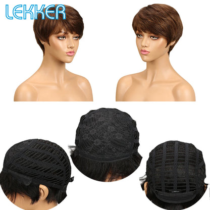 Perruque courte brune lutin Bob droite, 100% cheveux humains brésiliens Remy, avec frange .