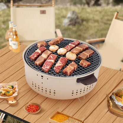 Grill de barbecue portable coréen en acier inoxydable, poêle fendue antiadhésive, support rond pour camping barbecue en plein air