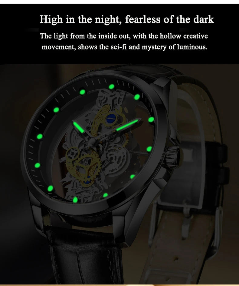 Montre homme quartz squelette doré rétro luxe .