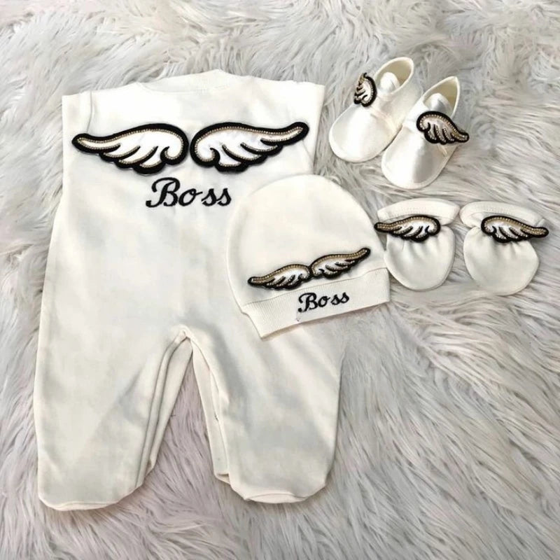 Barboteuse Bébé Jetable avec Nom, Ailes d'Ange, Sortie de Maternité .
