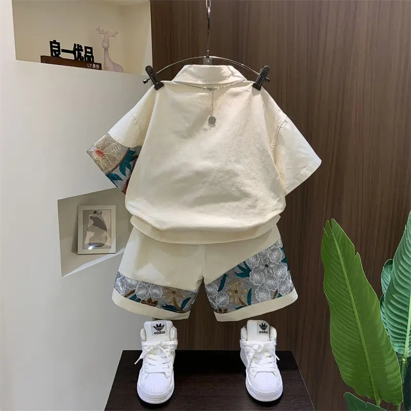 Ensemble été garçon – chemise manches courtes, haut + bas, 7-14 ans