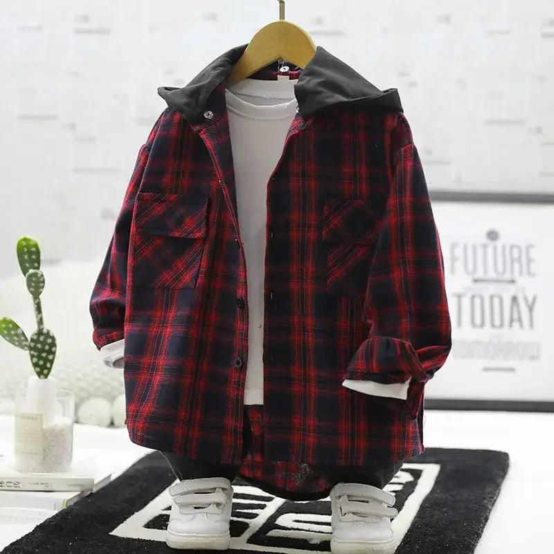 Chemise à carreaux garçon à manches longues printemps automne (4–14 ans)