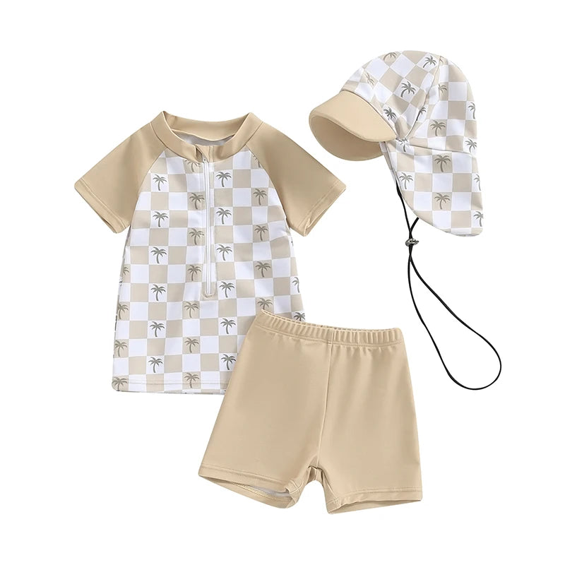 Ensemble maillot de bain été bébé garçon – anti‑UV, haut manches courtes, short et chapeau