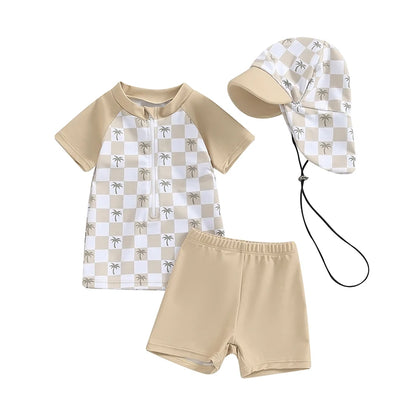 Ensemble maillot de bain été bébé garçon – anti‑UV, haut manches courtes, short et chapeau