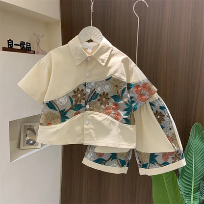 Ensemble été garçon – chemise manches courtes, haut + bas, 7-14 ans