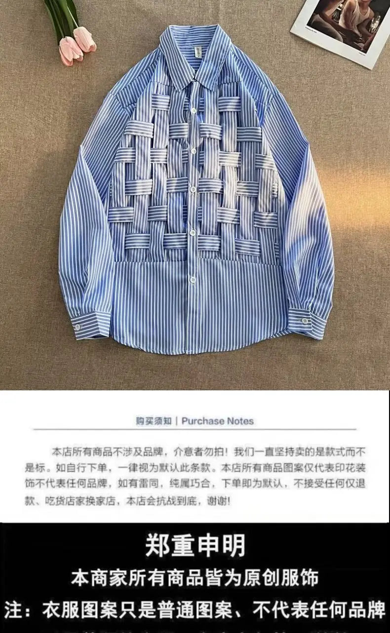Chemise homme rayée – manches longues, streetwear coréen
