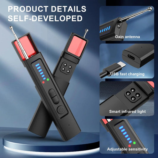 Détecteur caméra cachée – infrarouge, GPS/écoute, réglable