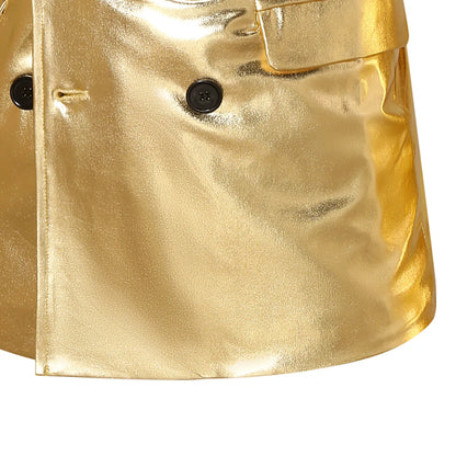 Blazer homme noir et argent à col V, paillettes dorées, manches longues – Fête & scène .