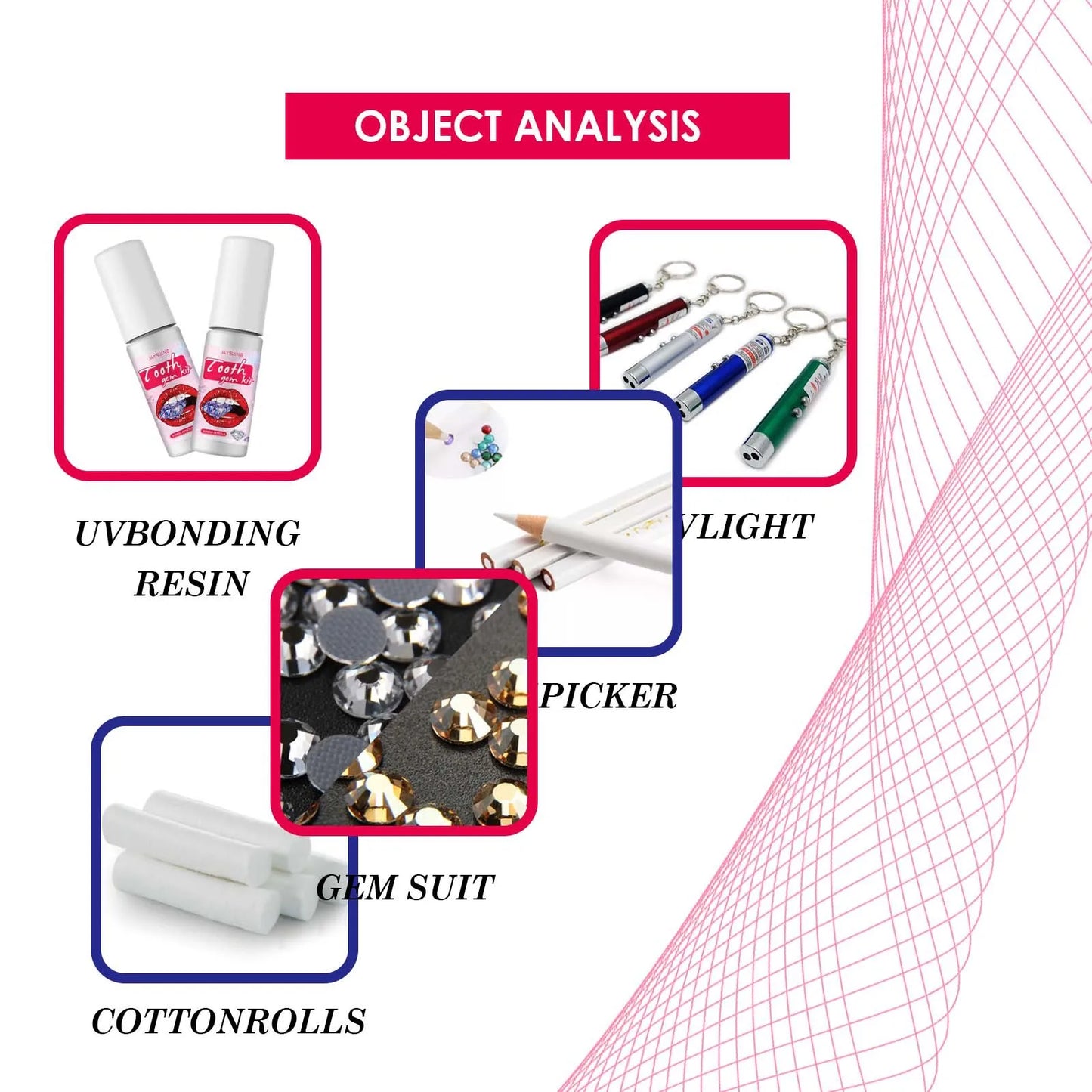 Kit gemme dentaire IMADIY, diamant blanc, facile à poser et enlever.