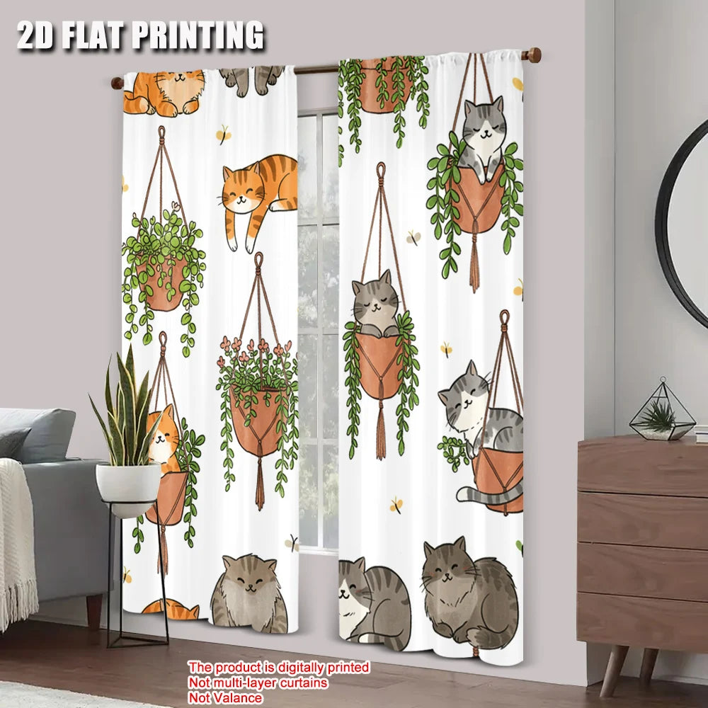 Lot 2 rideaux de scène 2D polyester, sans électricité, décor chat suspendu