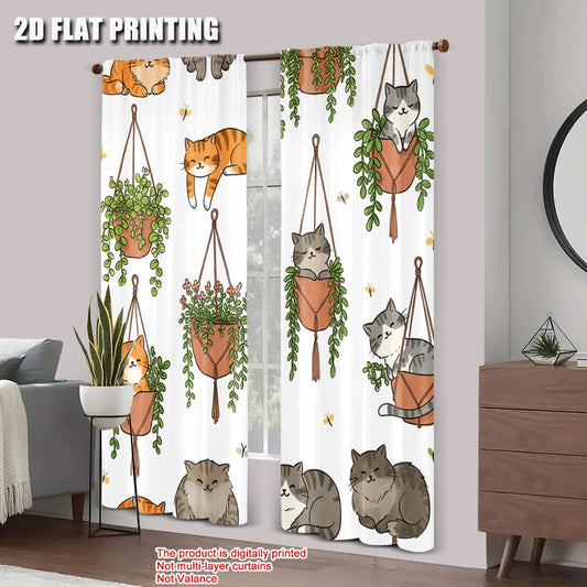 Lot 2 rideaux de scène 2D polyester, sans électricité, décor chat suspendu