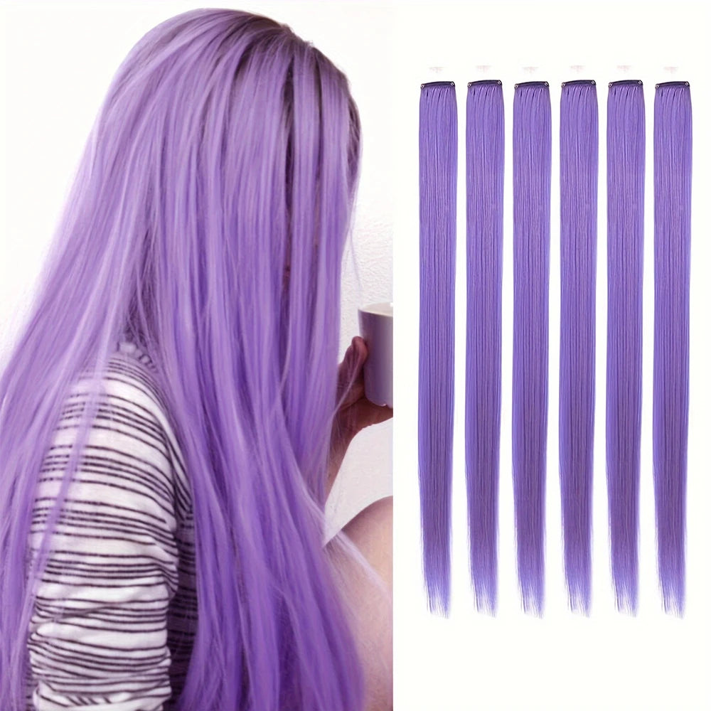 Extensions capillaires synthétiques à reflets colorés pour filles, postiches lisses multicolores de 22 pouces, 6 pièces/paquet