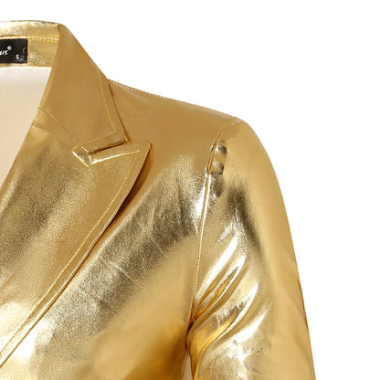 Blazer homme noir et argent à col V, paillettes dorées, manches longues – Fête & scène .