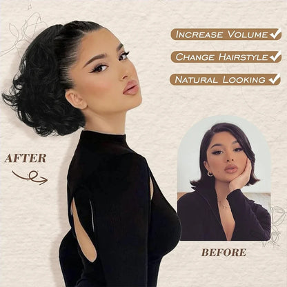 Queue de cheval synthétique OLA bouclée courte à pince noire .