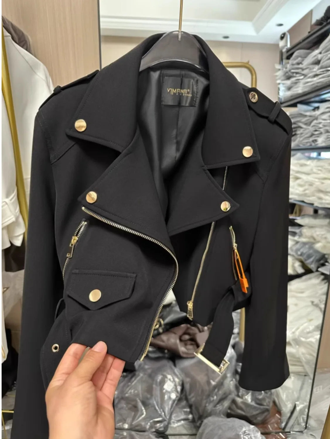 Veste tendance femme, moto manches longues, style printemps-automne