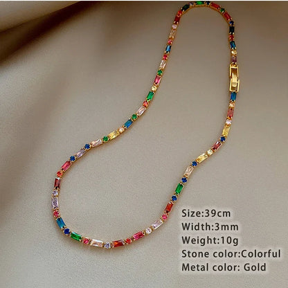 Ensemble bijoux femme luxe, chaîne zircon coloré, collier & bracelet, style coréen .