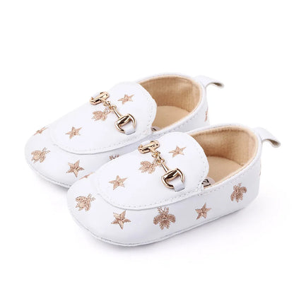 Chaussures cuir PU bébé 0-18M, mocassins étoiles brodés