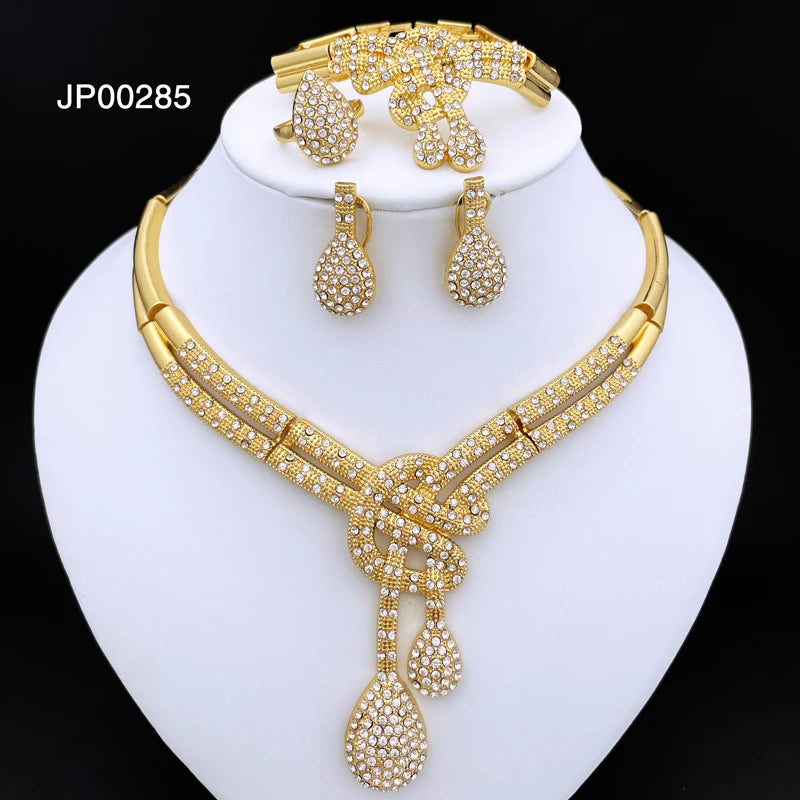 Ensemble Bijoux Femme – Plaqué Or 18K Style Dubaï, Collier, Bracelet, Boucles, Bague