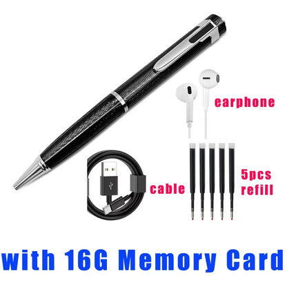 Stylo enregistreur vocal 128 Go portable USB, lecture MP3, pour conférences et cours, avec 5 recharges.