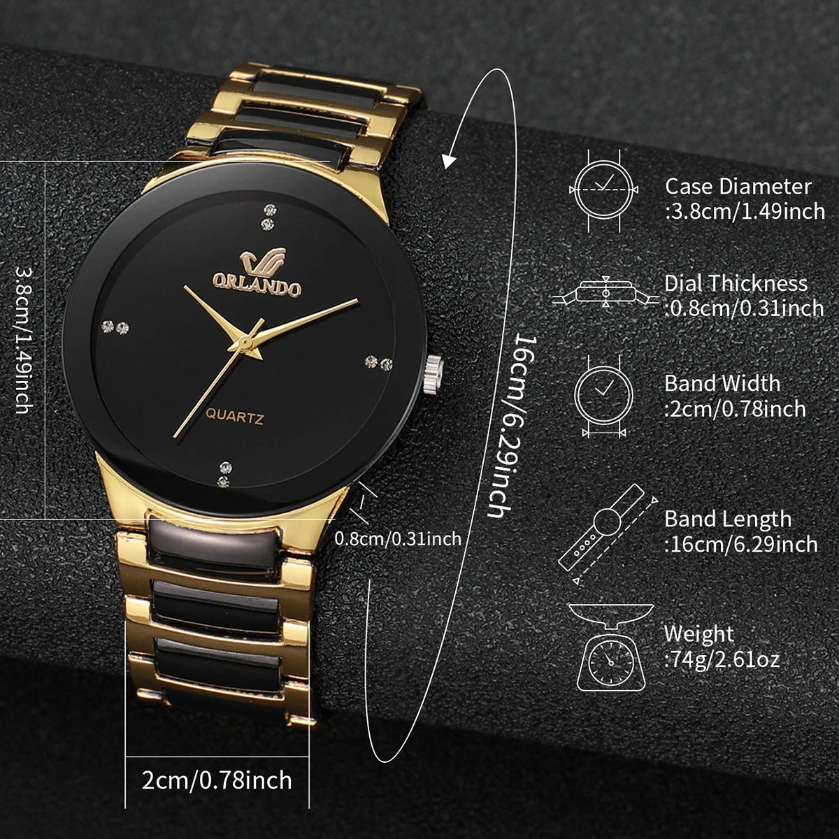 Montres à quartz acier inoxydable couple homme/femme, lot de 2, style business .