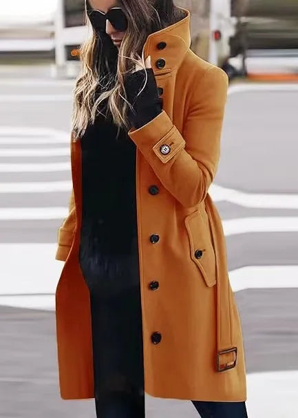 Manteau Femme Automne Hiver Chaud à Col Rabattu – Veste à Simple Boutonnage