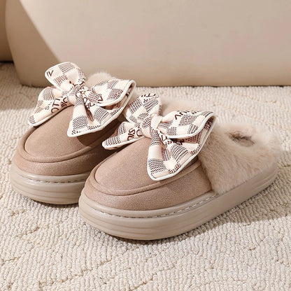 Pantoufles en coton femme hiver, rondes et chaudes, semelle souple, intérieur maison .