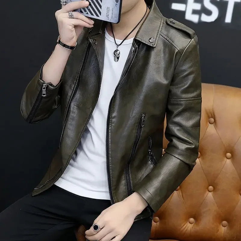 Blazer homme slim fit en cuir, style coréen, simple boutonnage, décontracté luxe .
