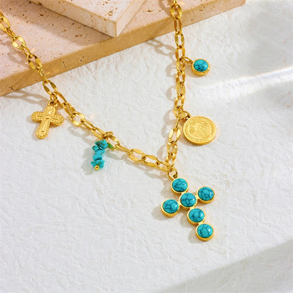 Collier en acier 316L avec pierre turquoise – Bijoux mode femme cadeau