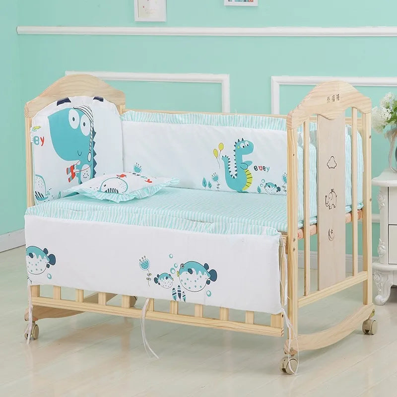 Parure de lit bébé garçon/fille 6 pièces – Ensemble literie luxe avec matelas, oreiller, 4 pare-chocs