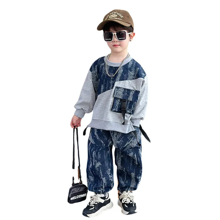 Vêtements enfants garçons, ensemble coton 2 pièces tendance