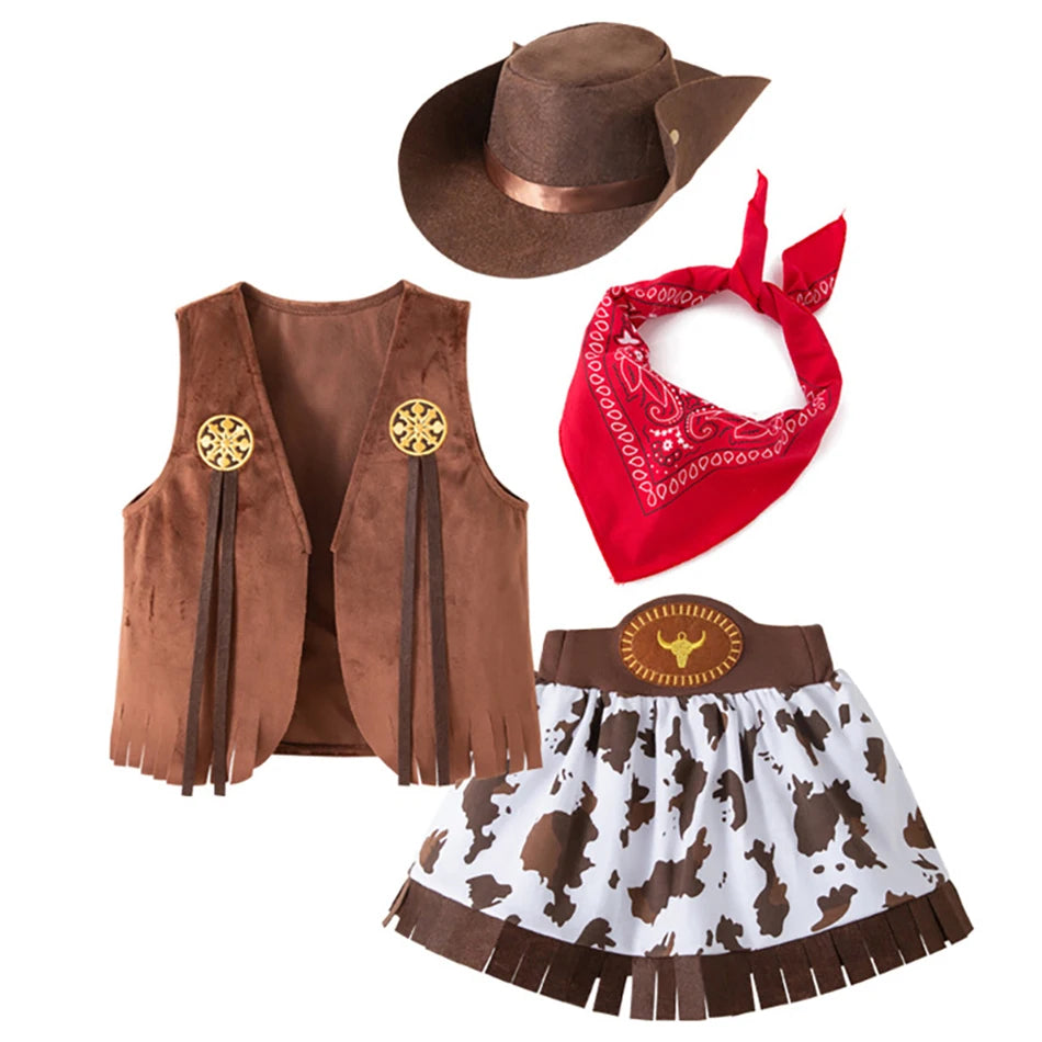 Costume Cowboy fille – Ensemble 4/5 pièces, jupe, gilet, cosplay Halloween
