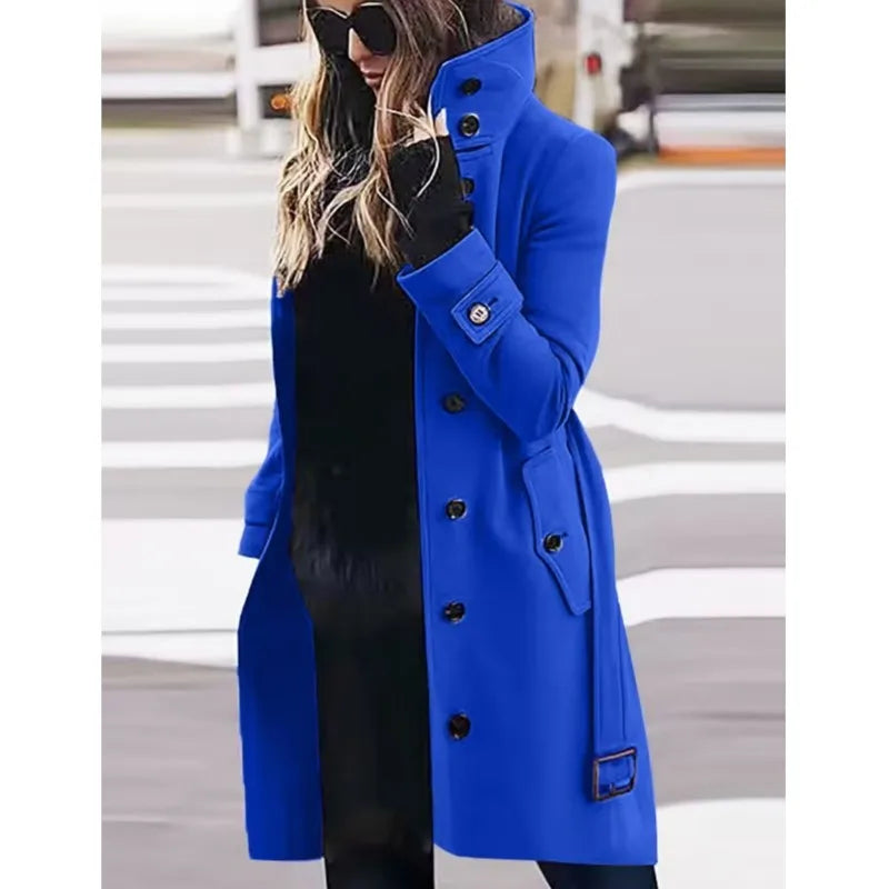 Manteau Femme Automne Hiver Chaud à Col Rabattu – Veste à Simple Boutonnage