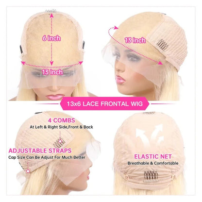 Perruque lace frontal 13x6 ombré blonde 613 racine brune – cheveux humains droits, pré‑plumée